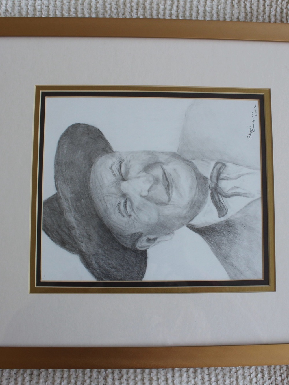 Framed Charcoal Portrait Artwork in Black and White - Picture 7 of 8